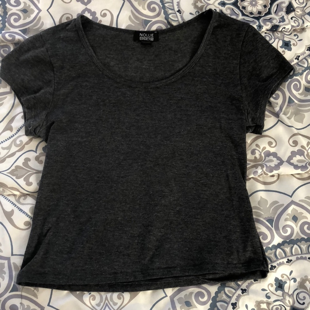 GRAY TIGHT FIT CROP TEE